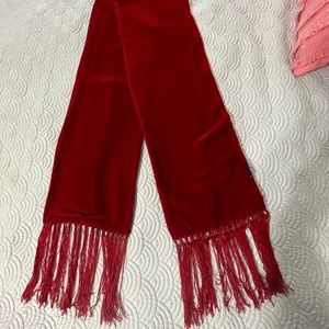 Red velvet scarf. 72” long with tassels